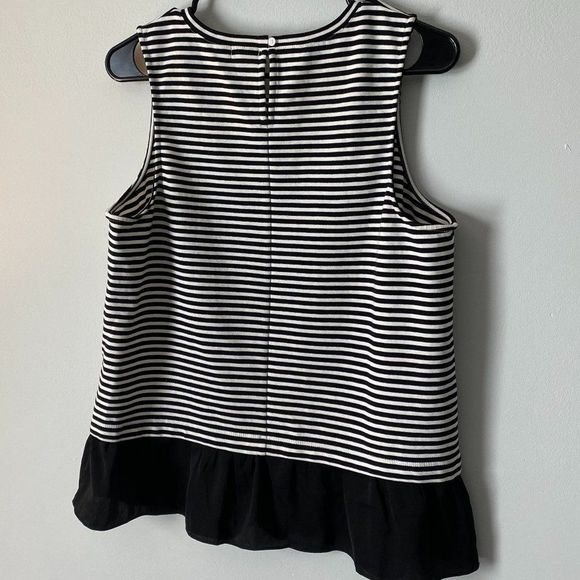 J Crew Women’s Black White Striped Ruffle Hem Tank Top Size M - Picture 3 of 7